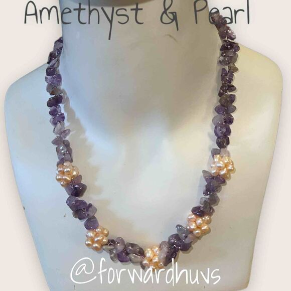 Amethyst Chip and Pearl Necklace - Picture 1 of 8